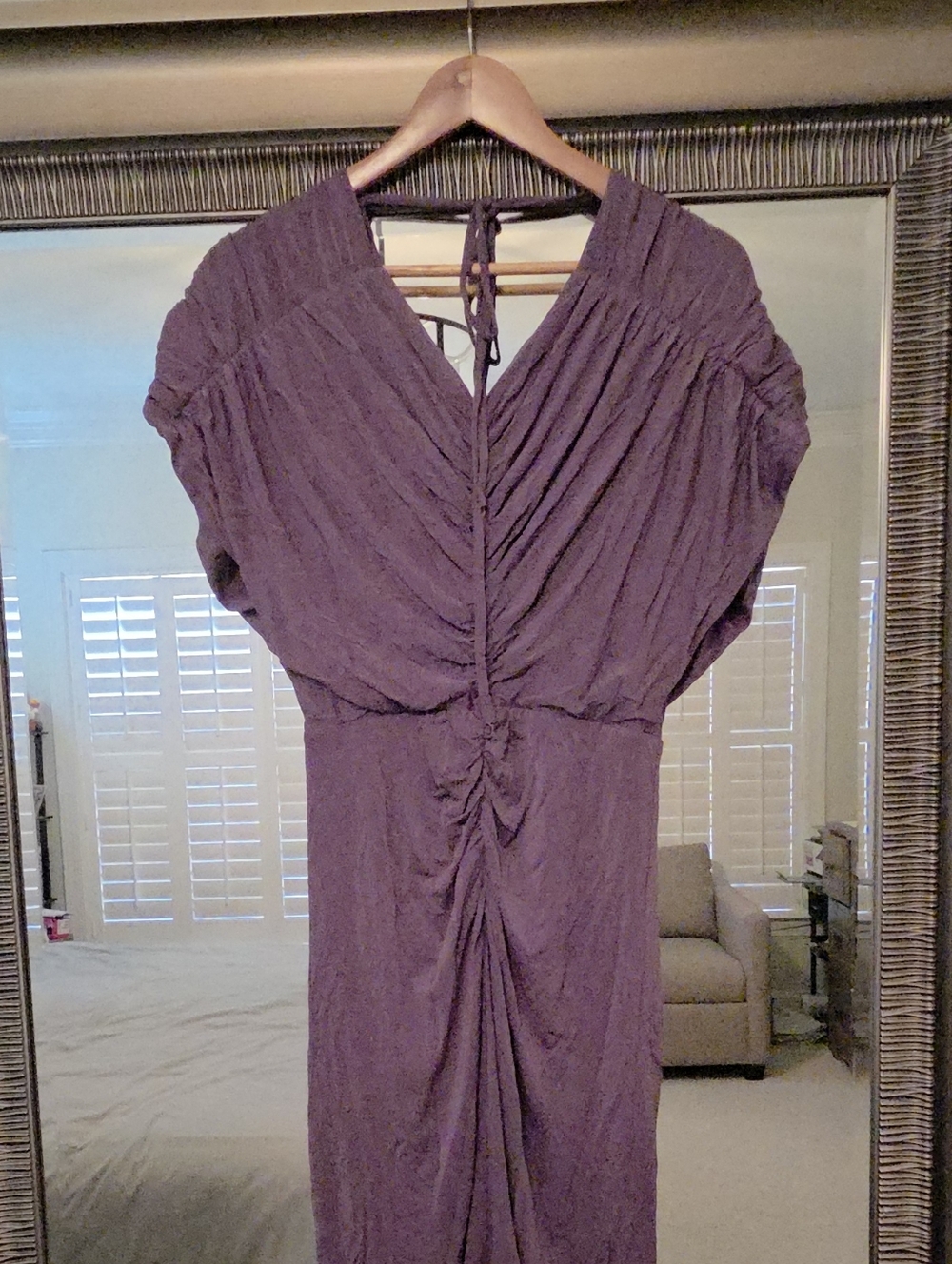Wayne Cooper Purple Ruched Batwing Midi Dress  V-Neck Midi Dress - 4